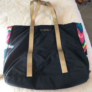 Lilly Pulitzer navy tassel beach tote bag